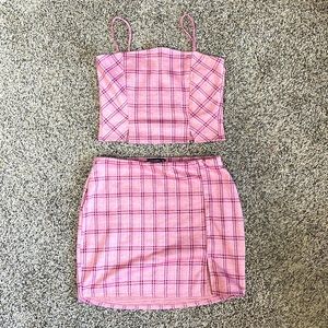 Pink Plaid Matching Top & Skirt